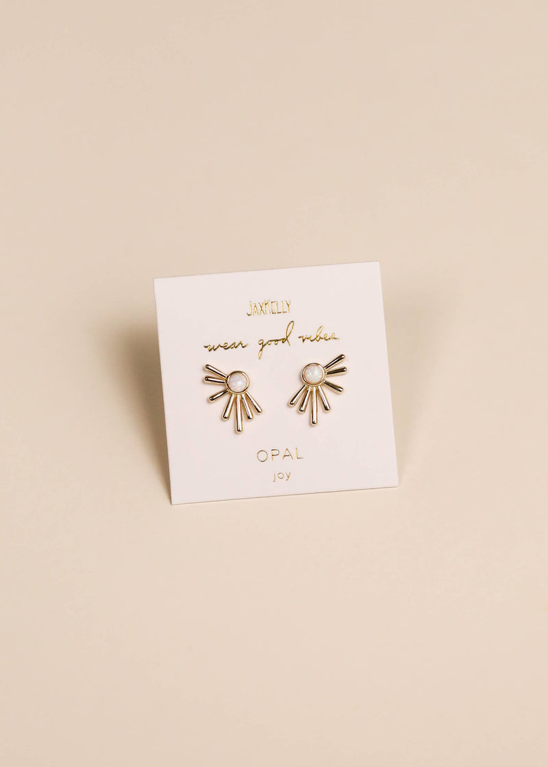 Sun Ray - White Opal - Gold Earrings