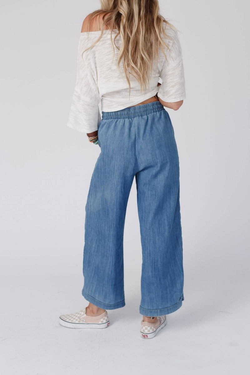 So Comfy Wide Leg Cropped Pant - Denim