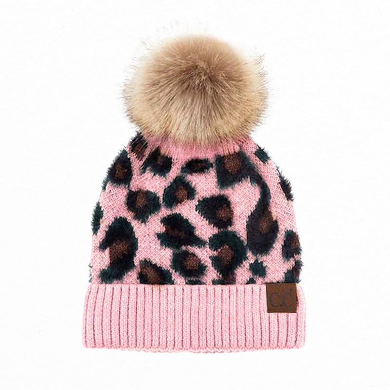 CC Beanie Leopard Winter Hat Ivory Adult