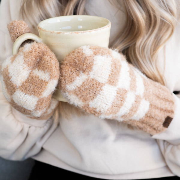 CC Checkered Boucle Women's Soft Mittens