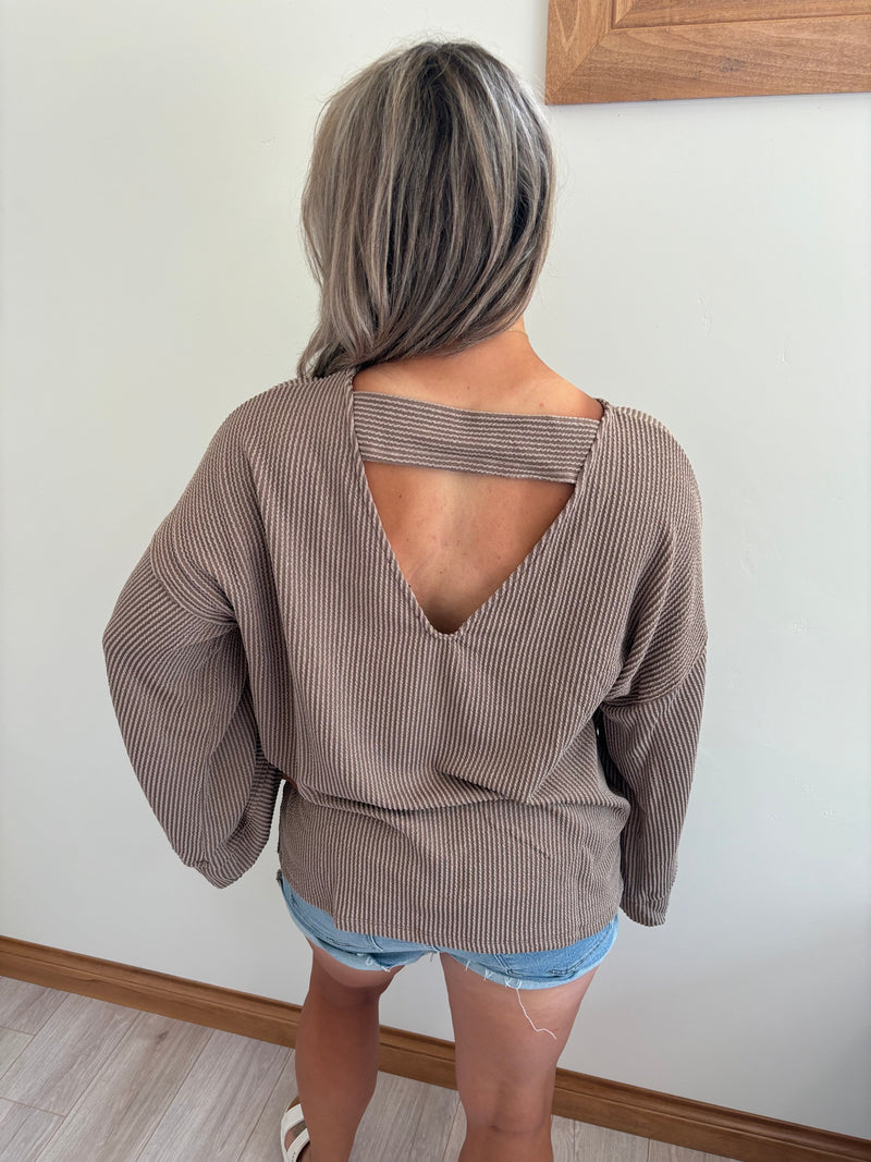 Love It Round Neckline Textured Top - Mocha