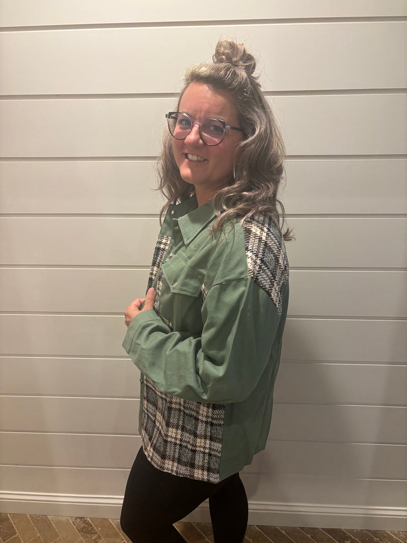 Plaid Splicing Open Button Jacket ZZKF1085
