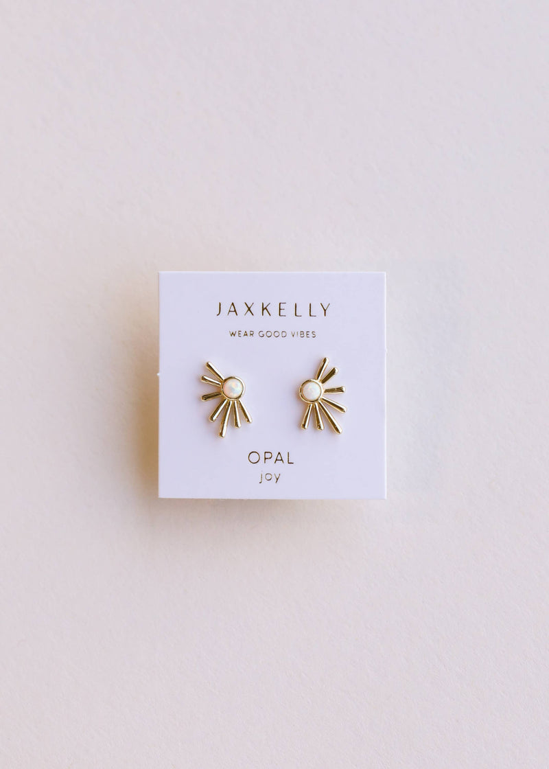 Sun Ray - White Opal - Gold Earrings