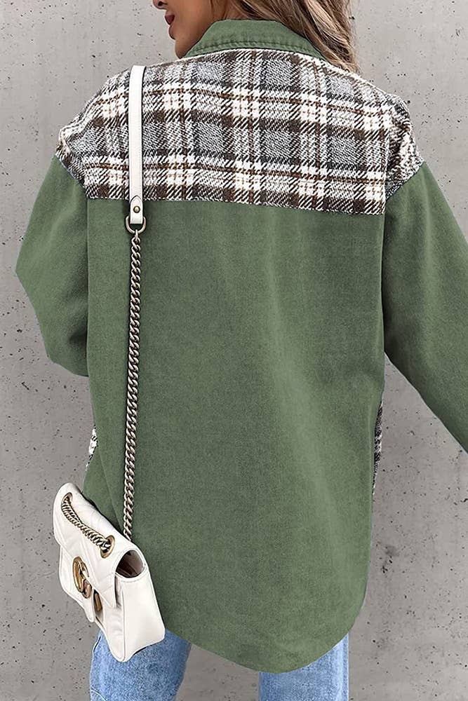 Plaid Splicing Open Button Jacket ZZKF1085