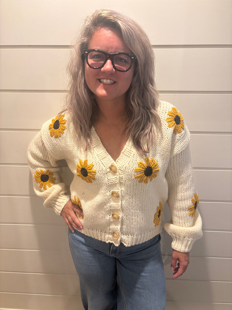 Sunflower Embroidered V Neck Cardigan