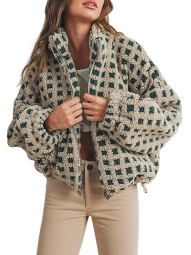 Checkered Gingham Sherpa Jacket