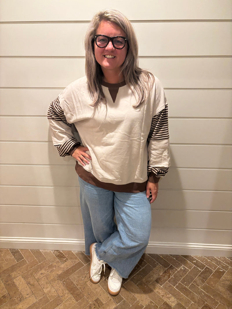 Striped Colorblock Patchwork Drop Shoulder Sweatshirt