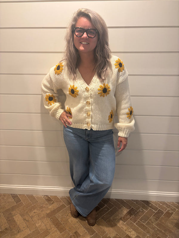 Sunflower Embroidered V Neck Cardigan