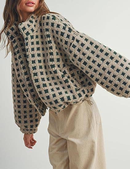 Checkered Gingham Sherpa Jacket