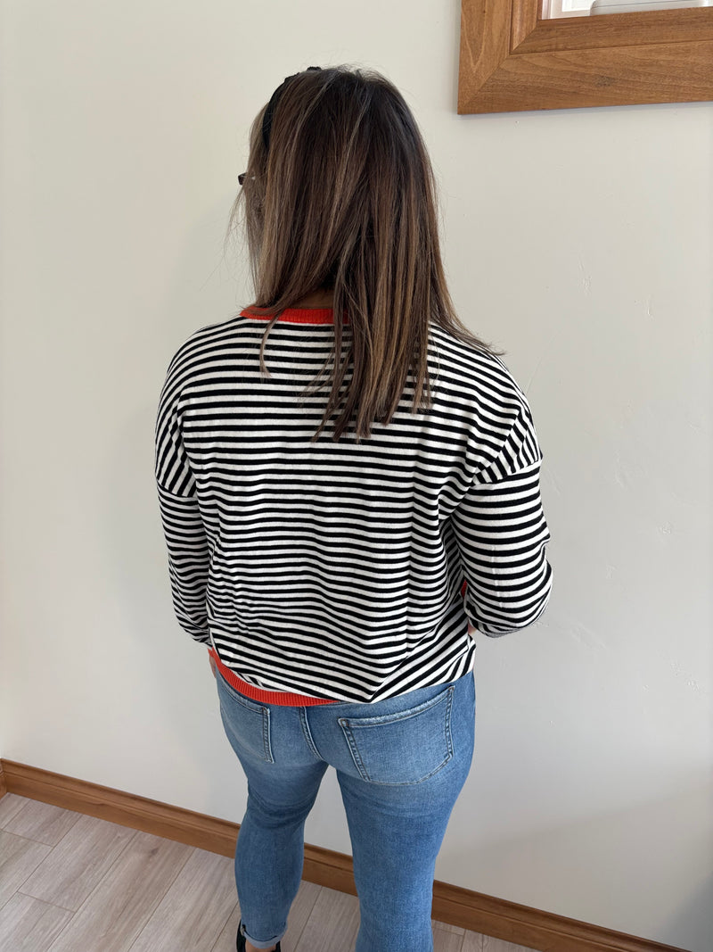 Women's V-Neck Striped Contrast Color Long Sleeve Casual Sweater