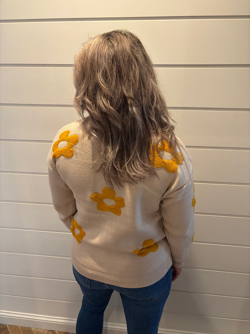 Fuzzy Floral Print Knit Sweater SZ53-SW9327