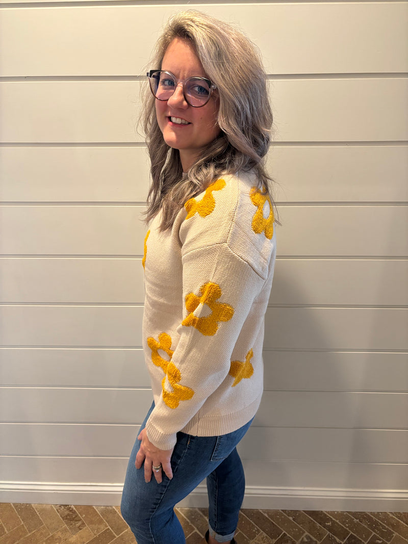 Fuzzy Floral Print Knit Sweater SZ53-SW9327
