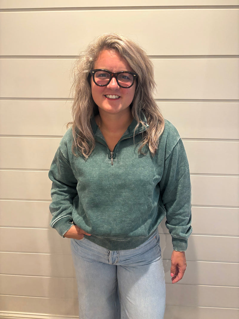 ACID WASH FLEECE HALF ZIP PULLOVER