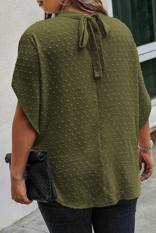 Plus Size Swiss Dot Mock Neck Tied Nape Top