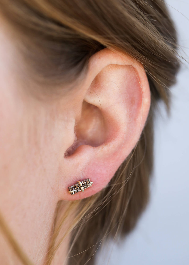 Druzy Bar - Rose Gold - Gold Earrings