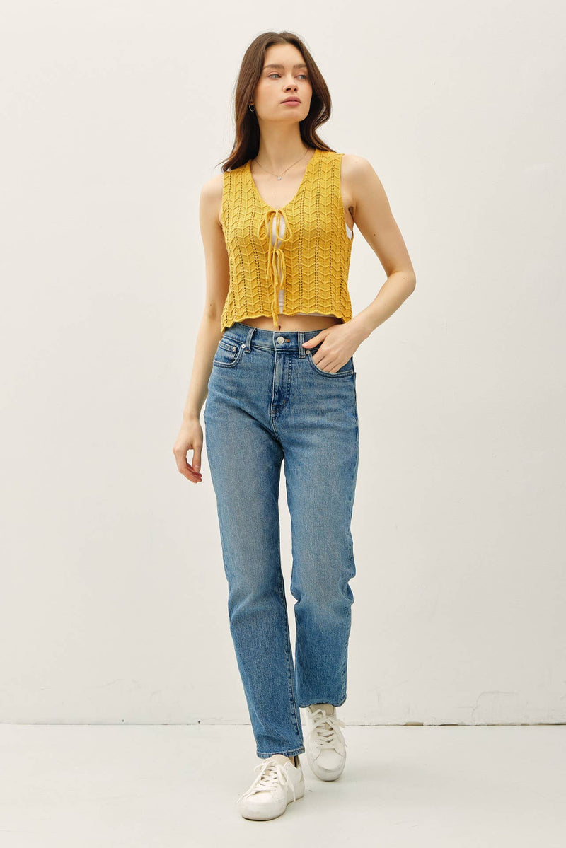 WAVY KNIT TIE FASTENING VEST