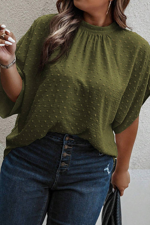 Plus Size Swiss Dot Mock Neck Tied Nape Top