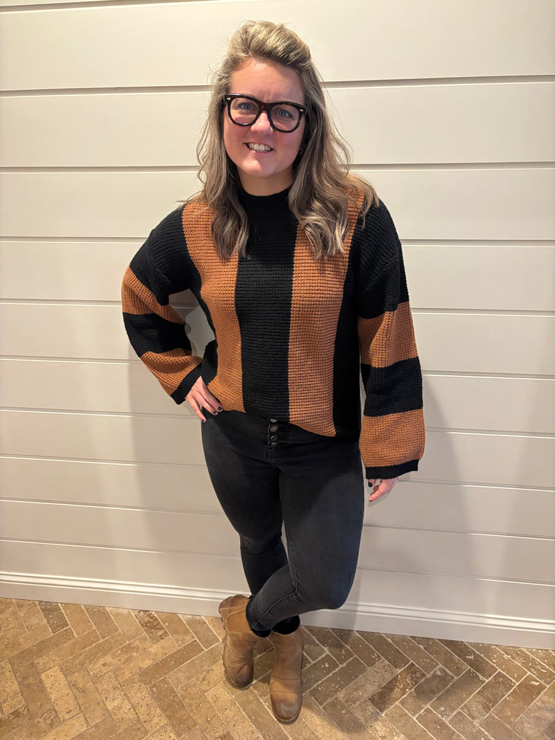 Color block striped knit sweater