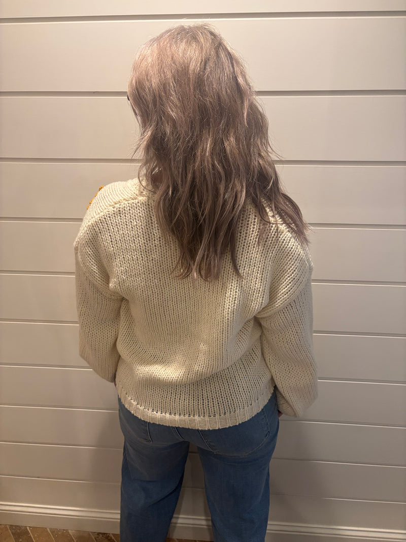 Sunflower Embroidered V Neck Cardigan
