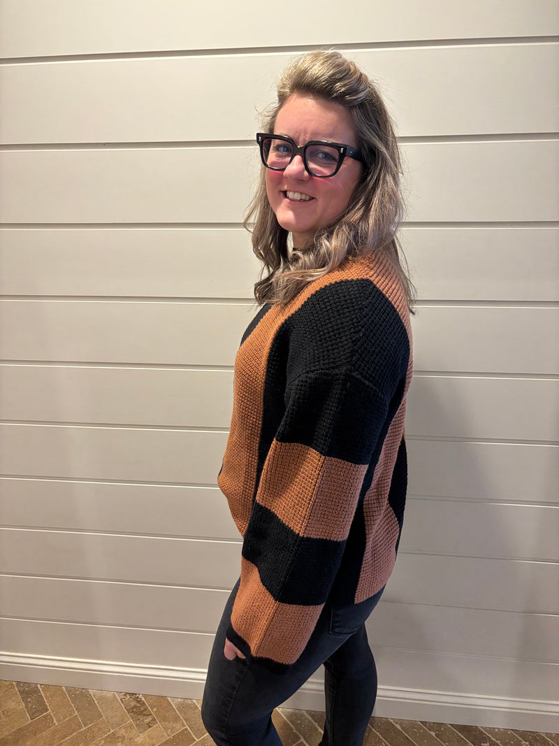 Color block striped knit sweater