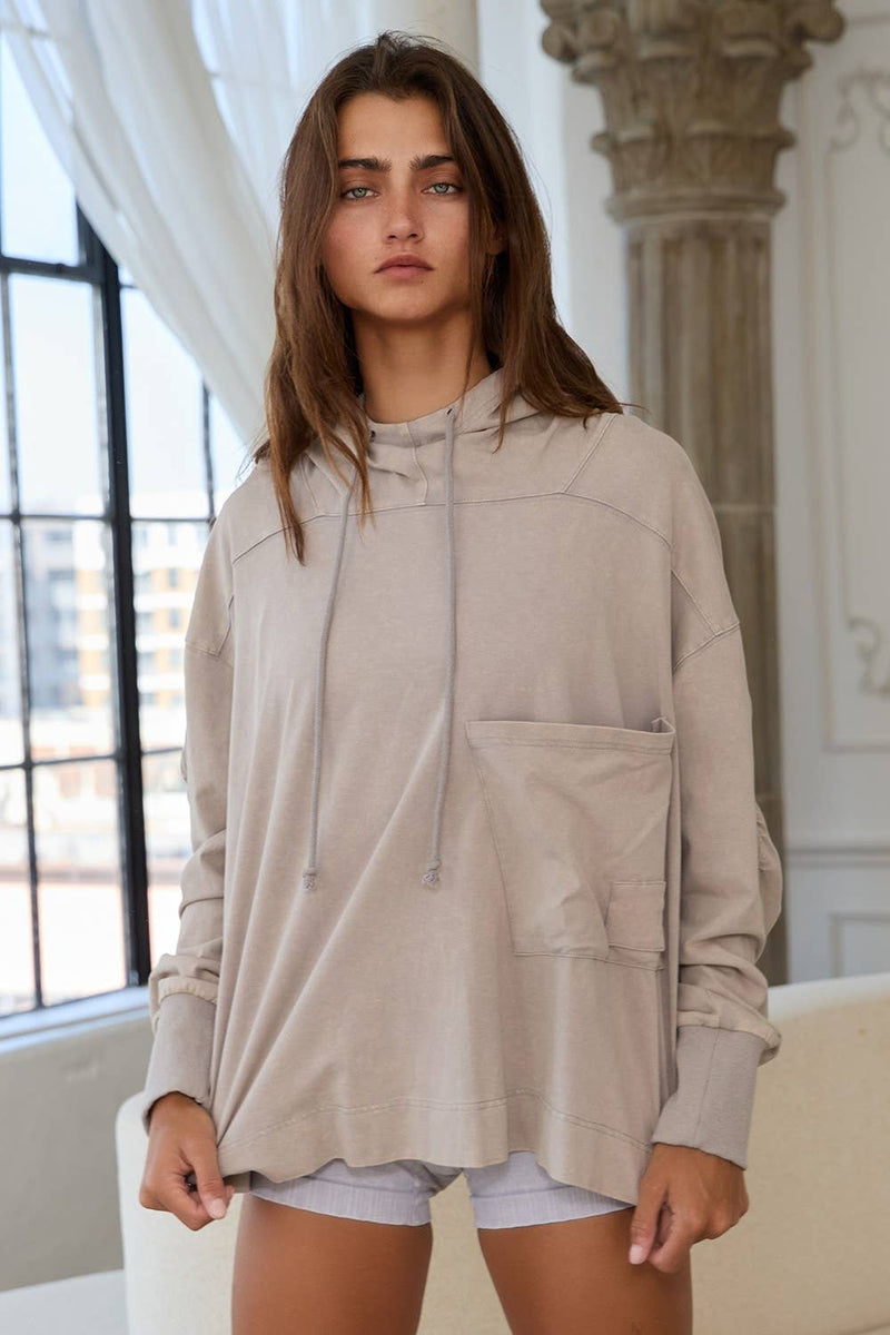 IT2401A Drawstring High Neck Oversized Hoodie