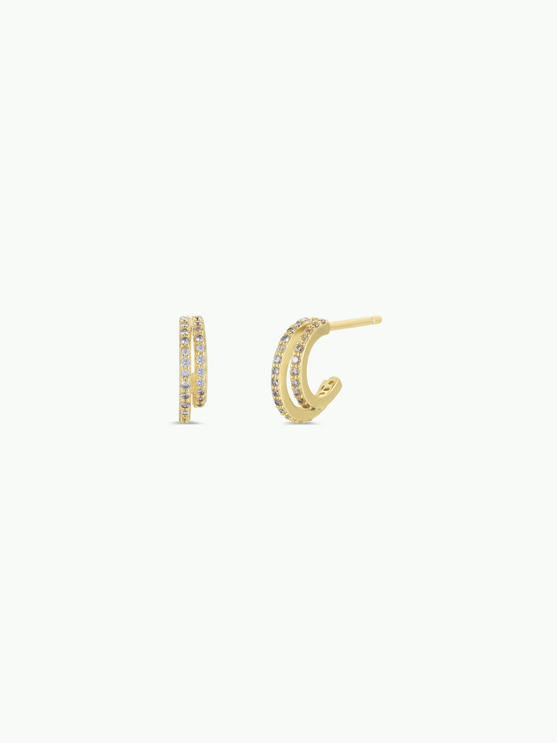 Double Champagne Hoop - Gold Earrings