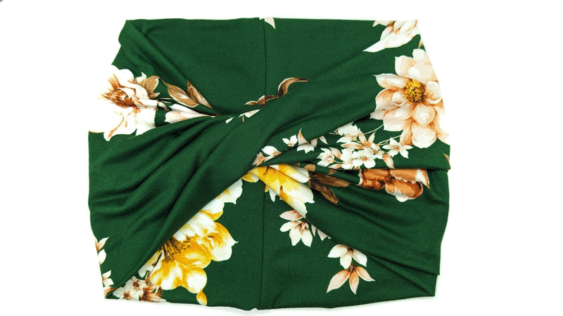 Hunter Green Floral - Wide Headband | Turban | Twist | Yoga