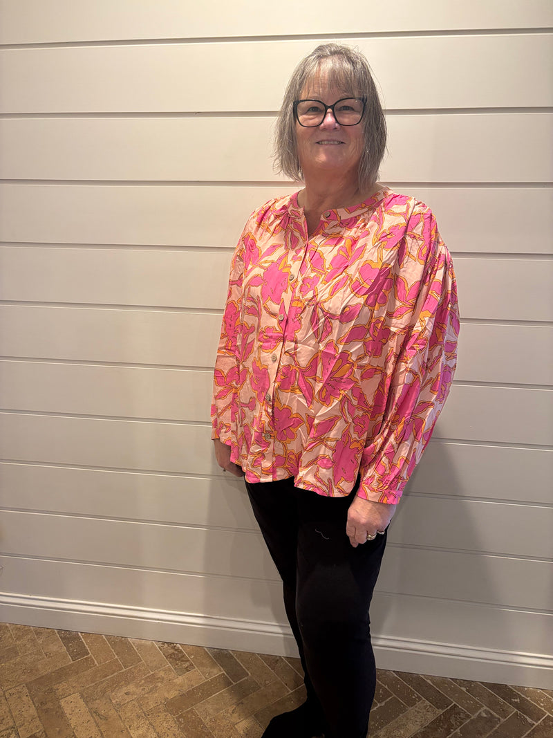 Floral Batwing Sleeve Buttoned Shirt