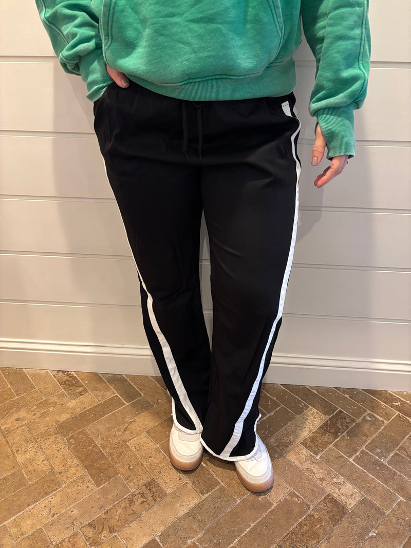 Y2k drawstring stripe contrast workout wide-leg pants