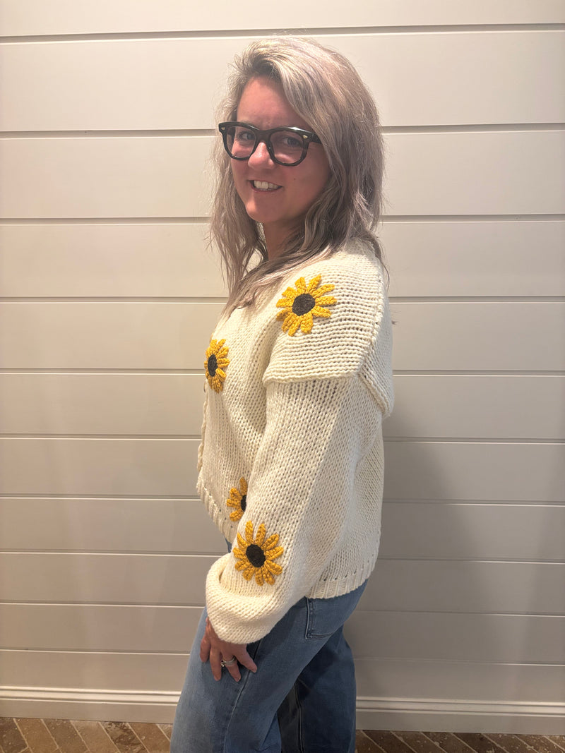 Sunflower Embroidered V Neck Cardigan