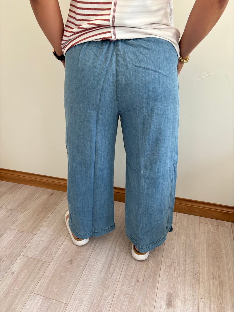 So Comfy Wide Leg Cropped Pant - Denim