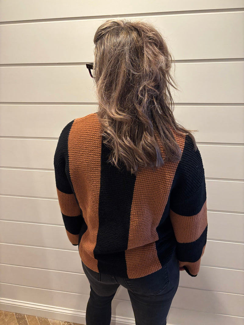 Color block striped knit sweater
