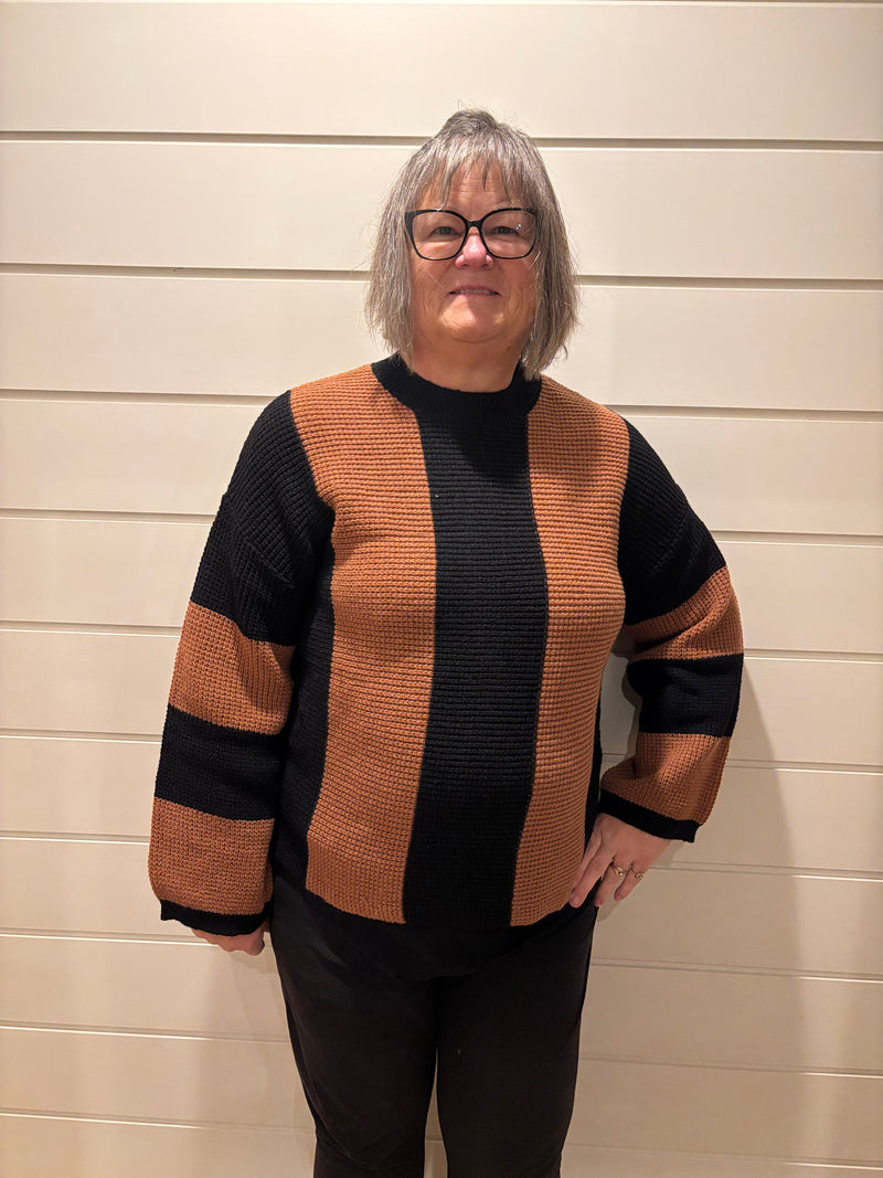 Color block striped knit sweater