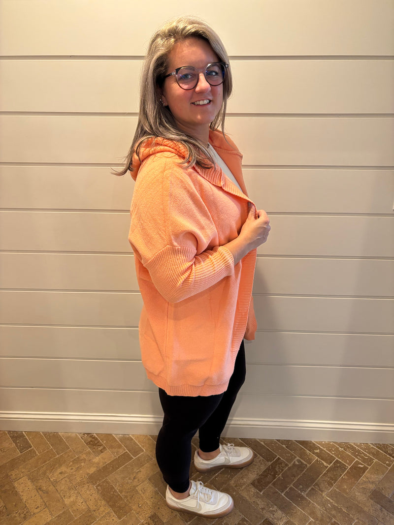 Fall soft knitted hooded sweater cardigan coat