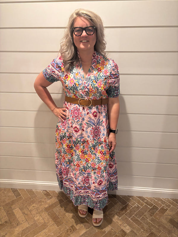 Mixed Print Tiered Midi Dress