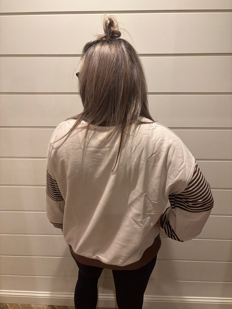 Striped Colorblock Patchwork Drop Shoulder Sweatshirt