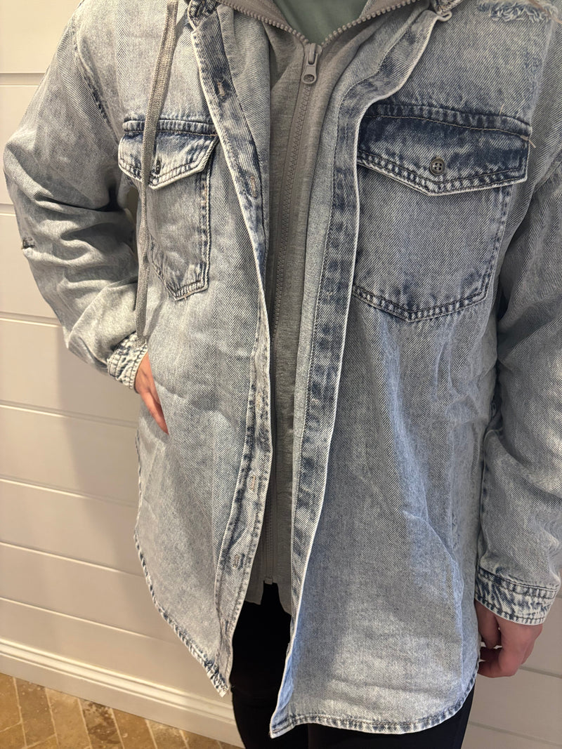 Oversized Hooded Denim Shirt