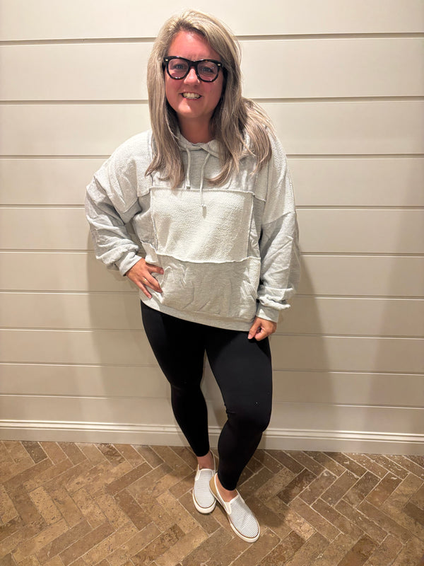 T2383 Solid French Terry Color-block Oversized Hoodie
