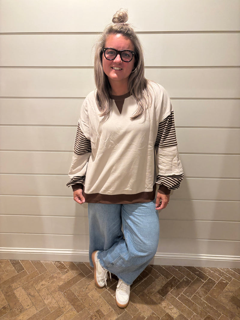 Striped Colorblock Patchwork Drop Shoulder Sweatshirt