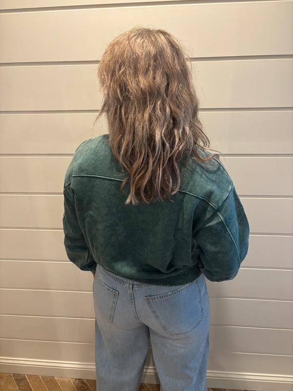 ACID WASH FLEECE HALF ZIP PULLOVER