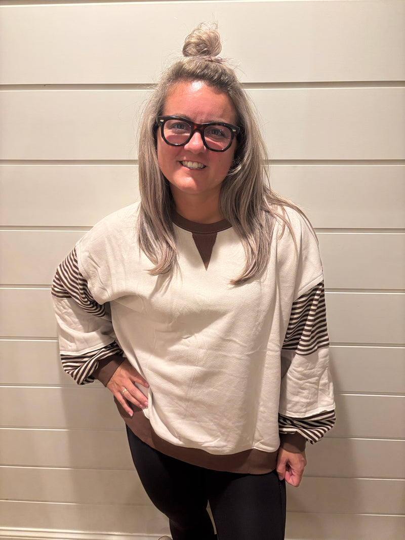 Striped Colorblock Patchwork Drop Shoulder Sweatshirt