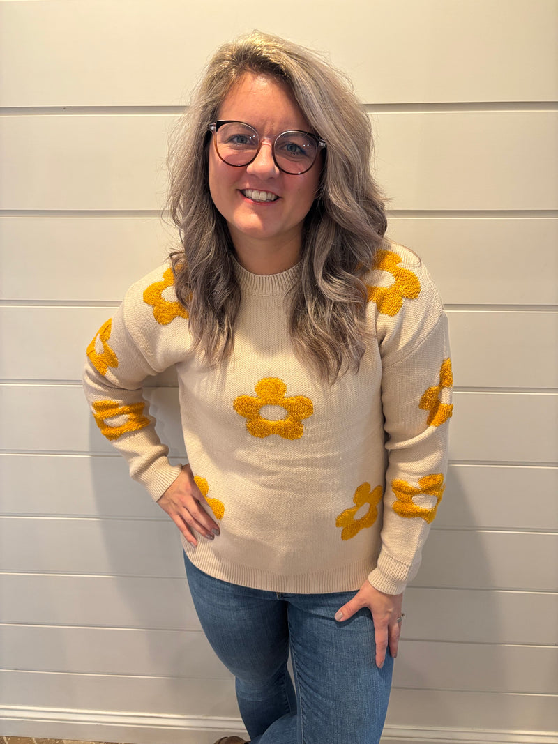 Fuzzy Floral Print Knit Sweater SZ53-SW9327