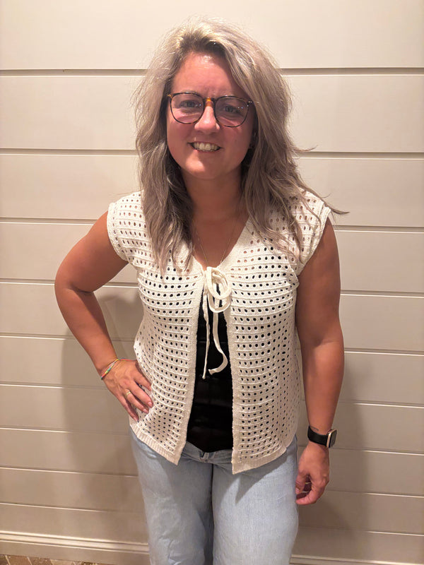 Open Knit Front Tie Vest Top G5-TP286