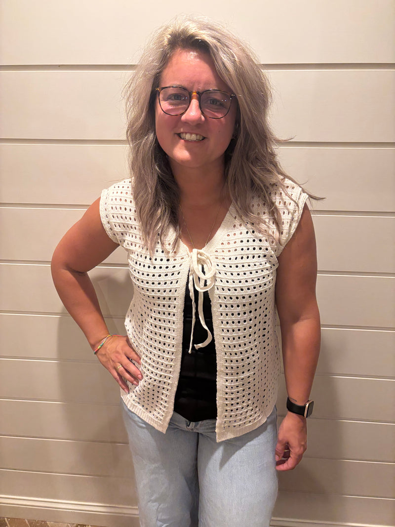 Open Knit Front Tie Vest Top G5-TP286