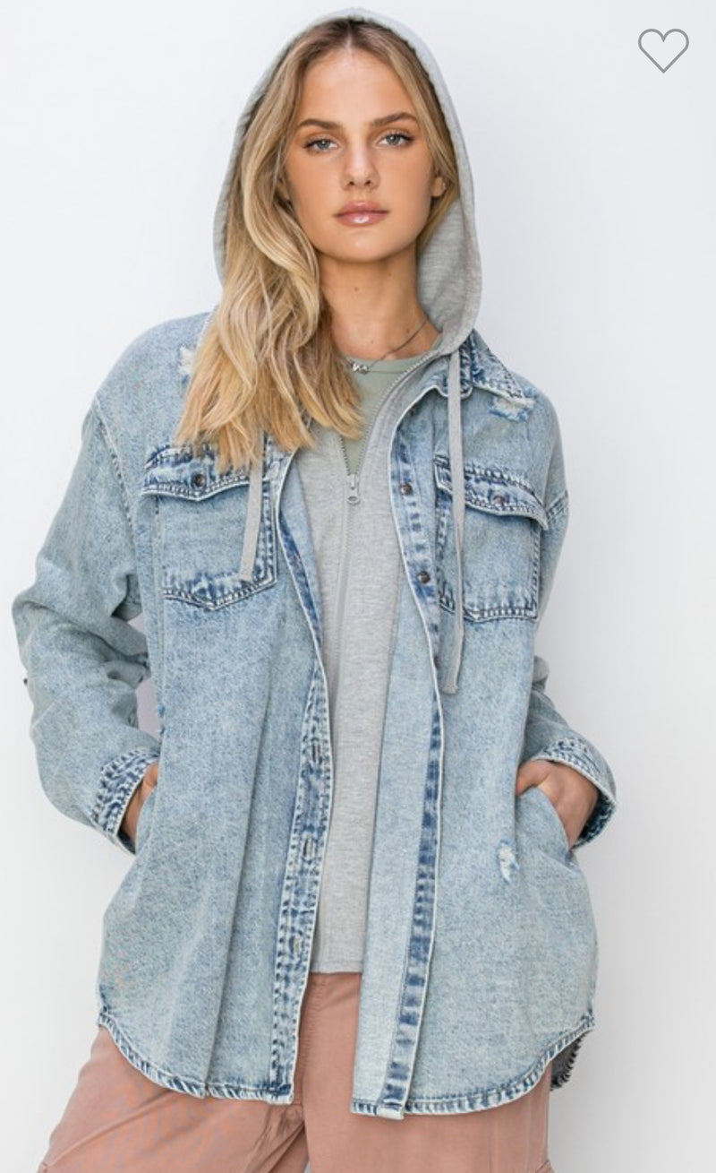 Oversized Hooded Denim Shirt