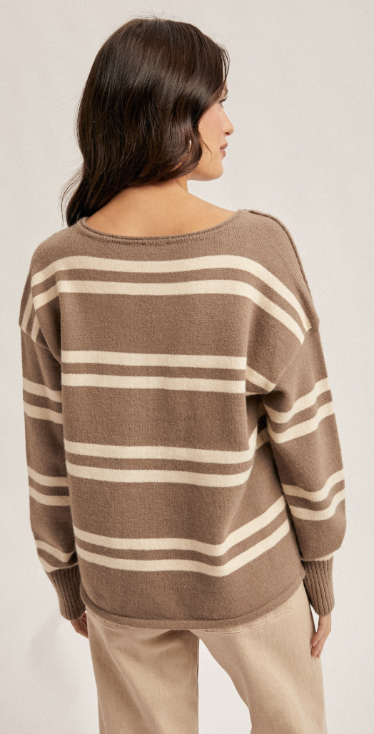 Notch Neck Stripe Sweater