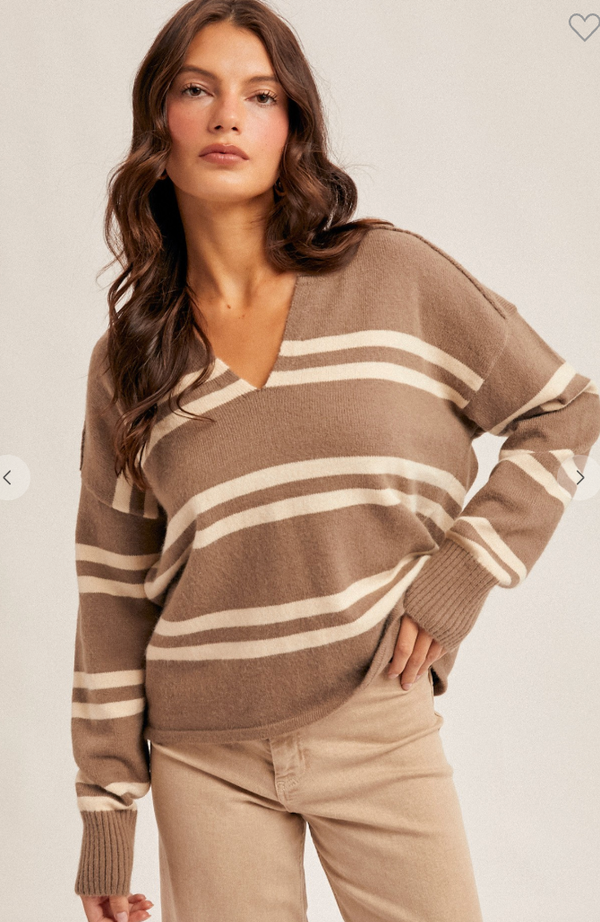Notch Neck Stripe Sweater