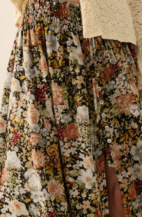 Floral Front Slit Woven Maxi Skirt