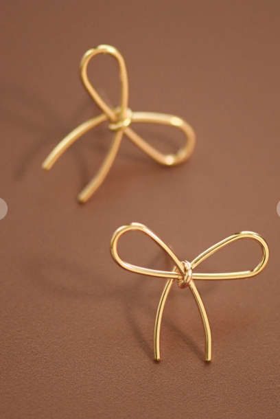 Trendy Gold Bow Knot Stud Earrings, Wire Bow Studs