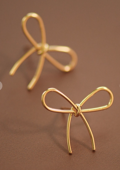 Trendy Gold Bow Knot Stud Earrings, Wire Bow Studs